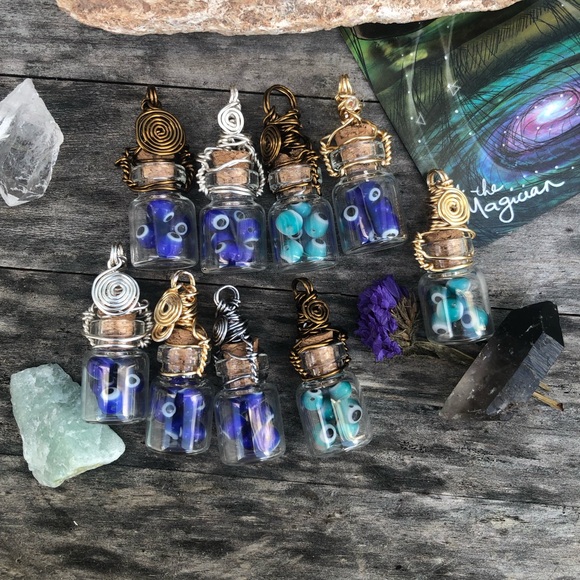 Evil Eye Protection Bottle Necklace Wire Wrapped - in Vintage Bronze Wire - Picture 8 of 11